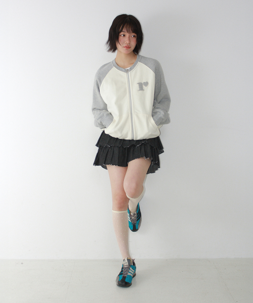 COLLARLESS RAGLAN ZIP UP CREAM