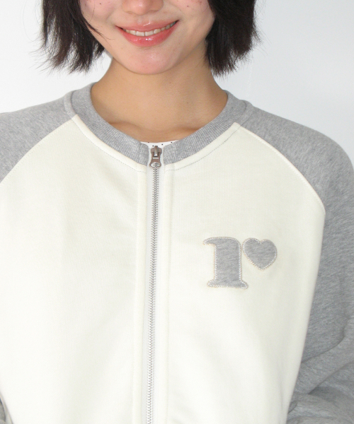 COLLARLESS RAGLAN ZIP UP CREAM
