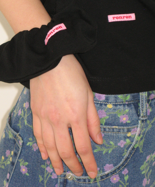 BALLOON FIT FLORAL DENIM PANTS MEDIUM BLUE