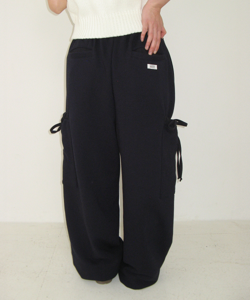 FRILL POCKET WIDE SWEAT PANTS NAVY