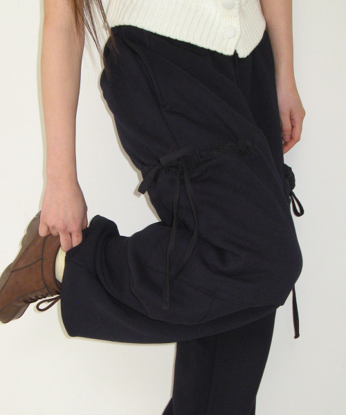 FRILL POCKET WIDE SWEAT PANTS NAVY