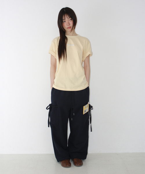 FRILL POCKET WIDE SWEAT PANTS NAVY