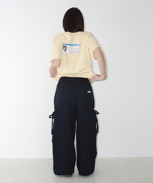 FRILL POCKET WIDE SWEAT PANTS NAVY