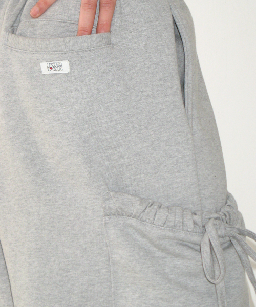 FRILL POCKET WIDE SWEAT PANTS GREY