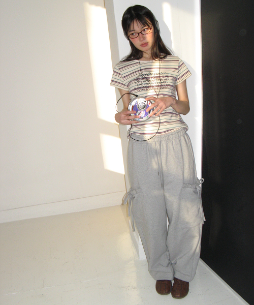 FRILL POCKET WIDE SWEAT PANTS GREY