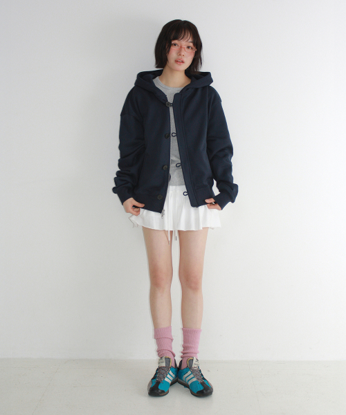 DUFFLE PLACKET HOODIE ZIP UP NAVY