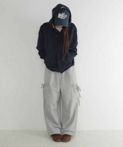 DUFFLE PLACKET HOODIE ZIP UP NAVY