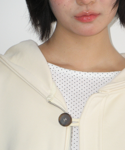 DUFFLE PLACKET HOODIE ZIP UP IVORY