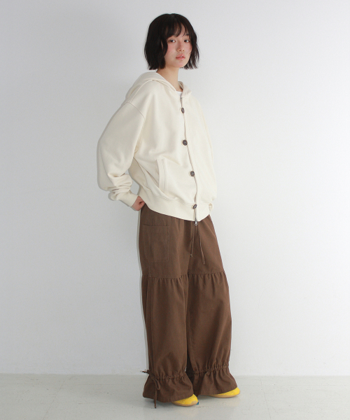 DUFFLE PLACKET HOODIE ZIP UP IVORY