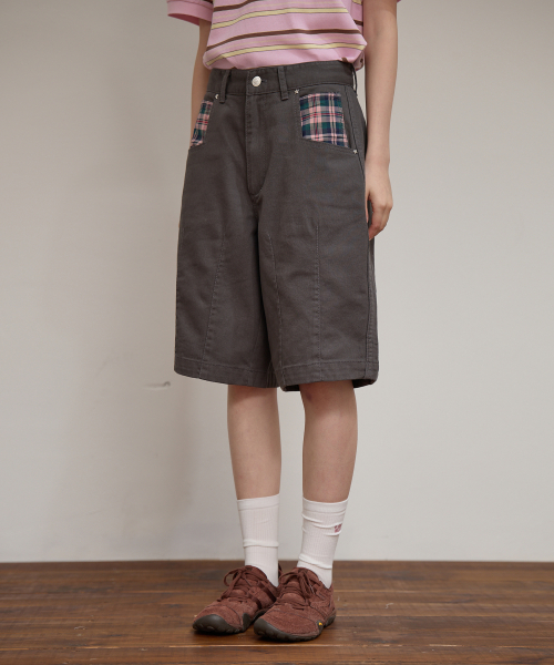 Check Applique Half Pants CHARCOAL