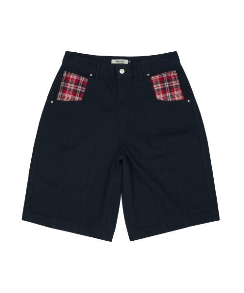 Check Applique Half Pants NAVY