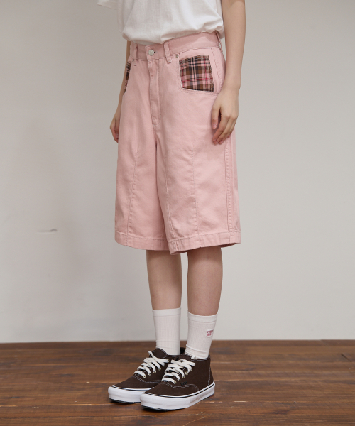 Check Applique Half Pants PINK