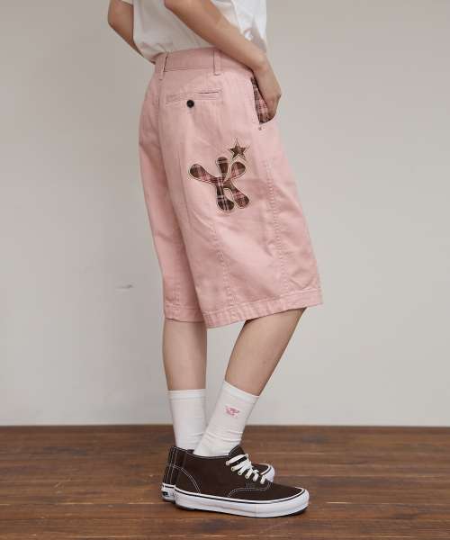Check Applique Half Pants PINK