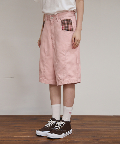 Check Applique Half Pants PINK