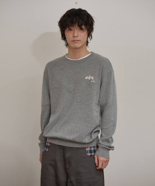 Dolphin Check Applique Crew Neck Knit GREY