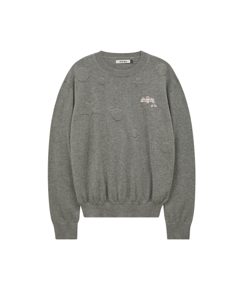 Dolphin Check Applique Crew Neck Knit GREY