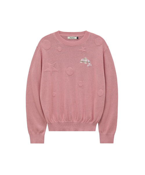 Dolphin Check Applique Crew Neck Knit PINK
