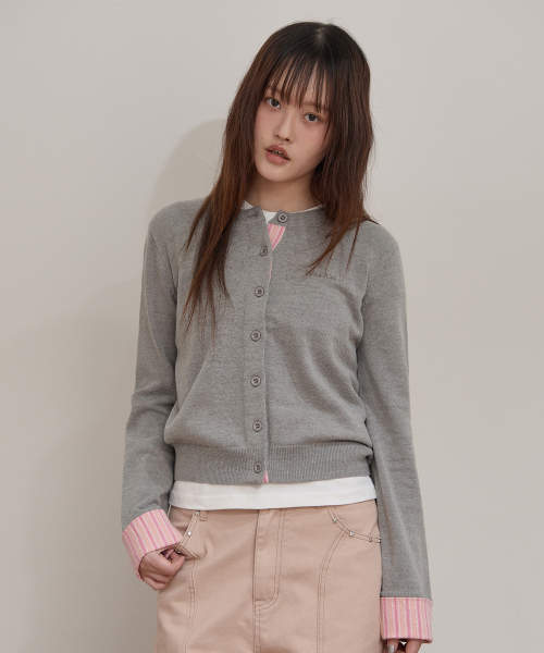Stripe Roll Up Cardigan GREY
