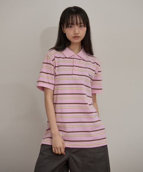Stripe Logo Pique Half T-shirt PINK
