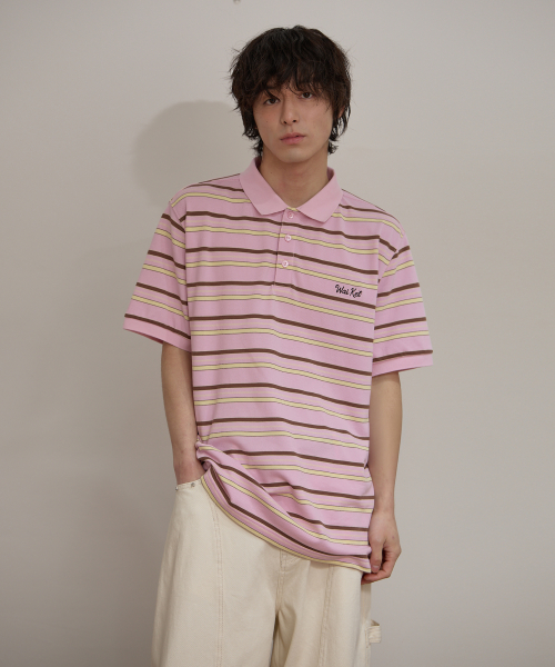 Stripe Logo Pique Half T-shirt PINK