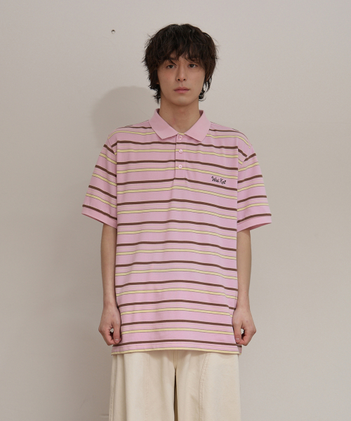 Stripe Logo Pique Half T-shirt PINK