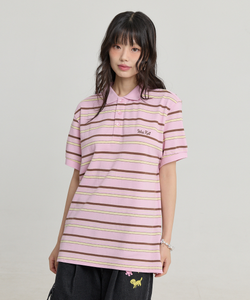 Stripe Logo Pique Half T-shirt PINK