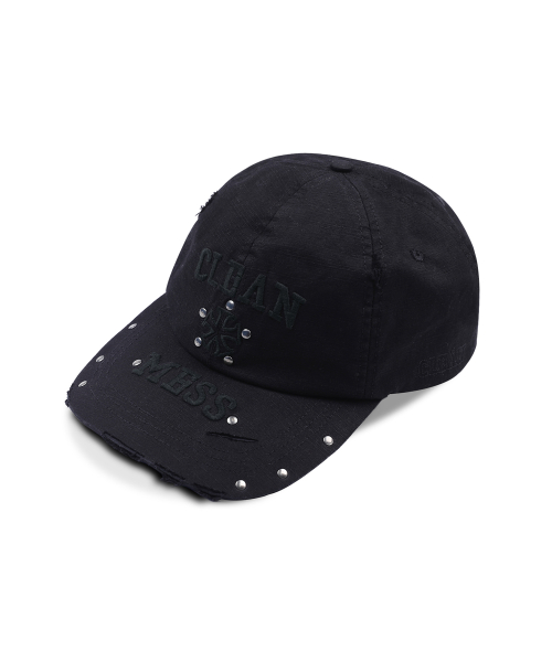 XF016 메스 스터드 데미지 코튼 볼캡 (BLACK)