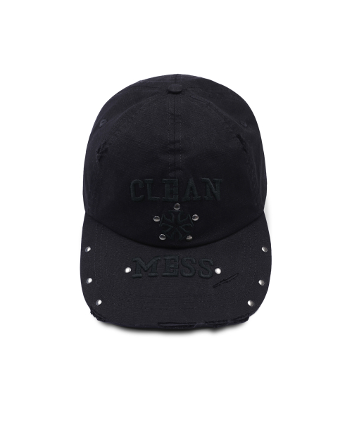 XF016 메스 스터드 데미지 코튼 볼캡 (BLACK)