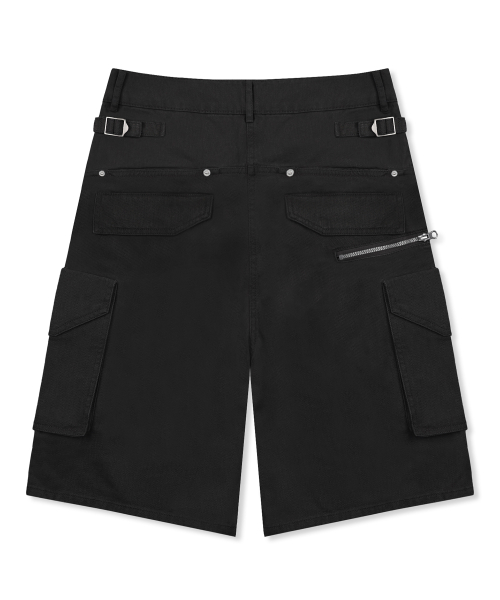 XF013 멀티 카고 포켓 버뮤다 코튼 팬츠 (BLACK)
