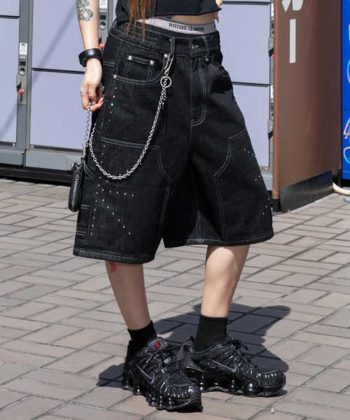 XF011 스터드 카펜더 버뮤다 데님 팬츠 (BLACK)