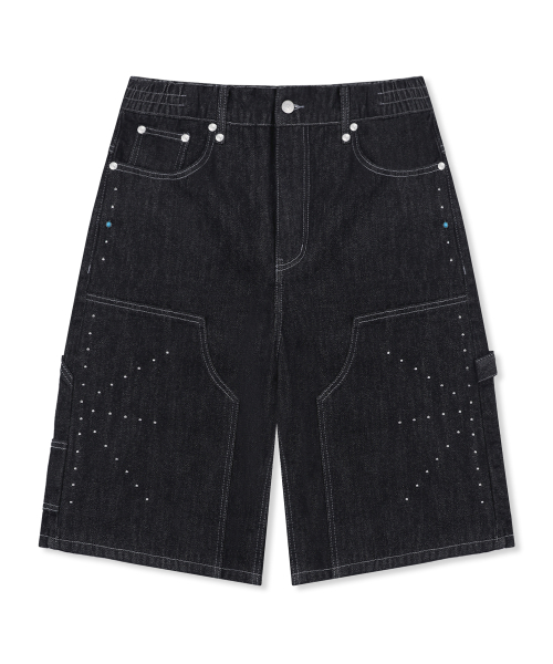XF011 스터드 카펜더 버뮤다 데님 팬츠 (BLACK)