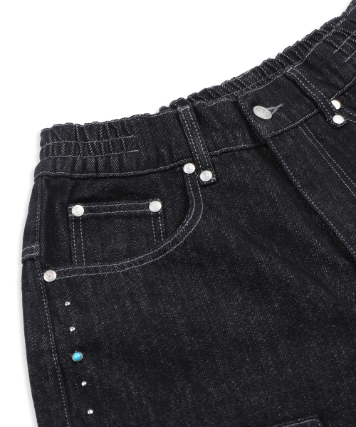 XF011 스터드 카펜더 버뮤다 데님 팬츠 (BLACK)