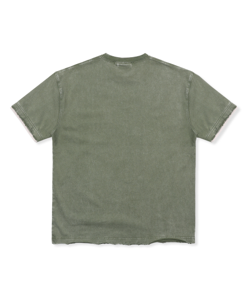 XF014 아치 아플리케 데미지 워싱 티셔츠 (KHAKI)