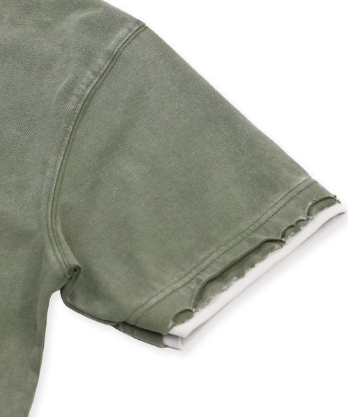XF014 아치 아플리케 데미지 워싱 티셔츠 (KHAKI)