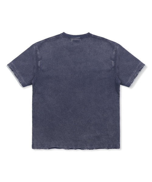 XF014 아치 아플리케 데미지 워싱 티셔츠 (NAVY)