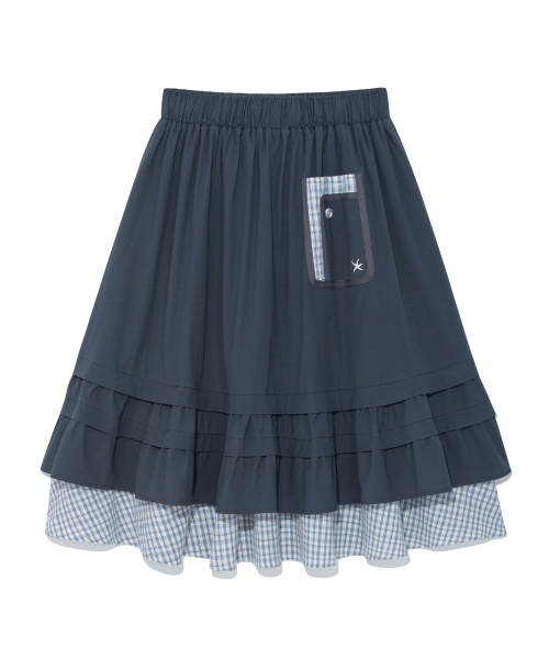 (w) TCM check pintuck layered skirt (navy)