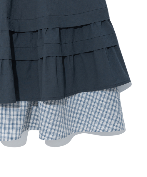 (w) TCM check pintuck layered skirt (navy)