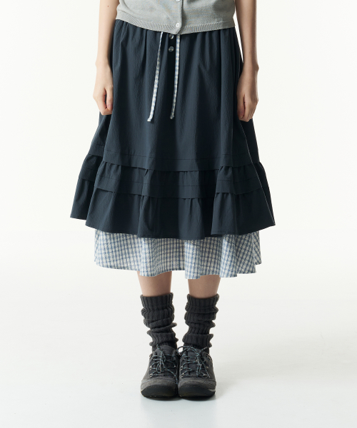 (w) TCM check pintuck layered skirt (navy)
