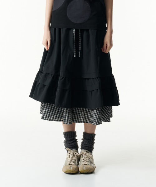(w) TCM check pintuck layered skirt (black)