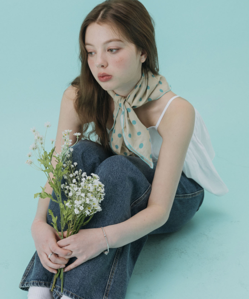 POPPING MINT POLKA DOTS SCARF_BEIGE