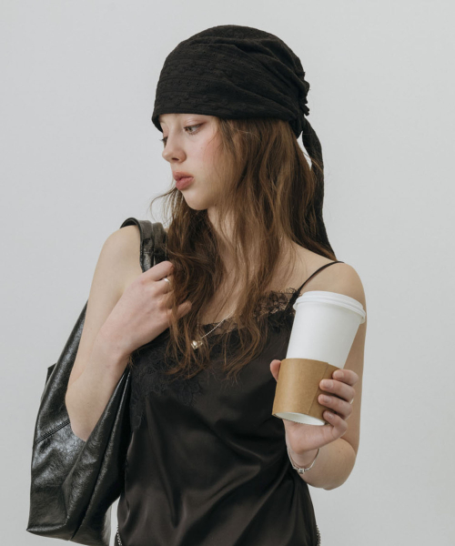 PUNCHING LACE HEAD SCARF HAT_BLACK