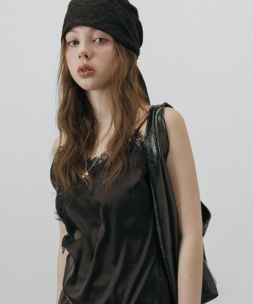 PUNCHING LACE HEAD SCARF HAT_BLACK