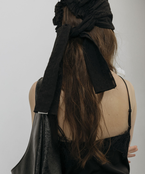 PUNCHING LACE HEAD SCARF HAT_BLACK