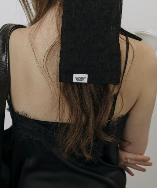 PUNCHING LACE HEAD SCARF HAT_BLACK