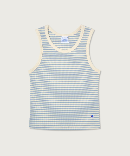 여성 C로고 스트라이프 슬리브리스 Light Blue