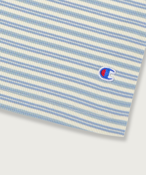 여성 C로고 스트라이프 슬리브리스 Light Blue