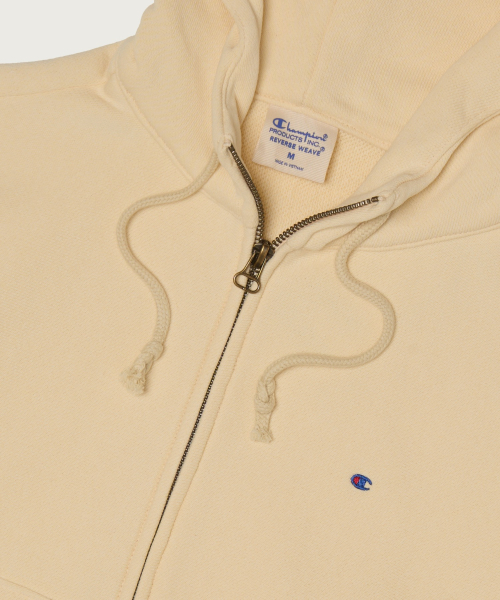 여성 리버스위브 빅 로고 크롭 후드 집업 Beige