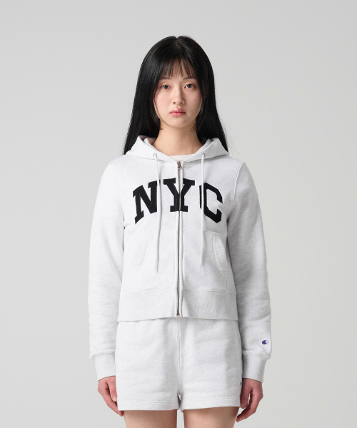여성 NYC 크롭 후드 집업 Light Grey