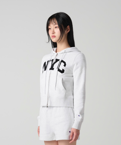 여성 NYC 크롭 후드 집업 Light Grey