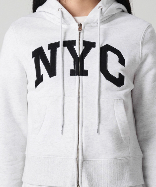 여성 NYC 크롭 후드 집업 Light Grey